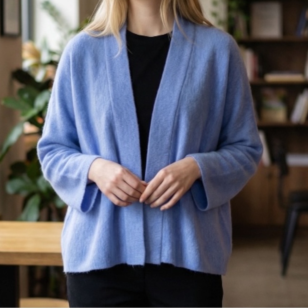 Eileen Fisher Sleek Tencel Alpaca Wool Open Front Cardigan SZ 1X Lavender